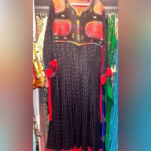 Embroidered AFGHAN STYLE Black and Red Dress